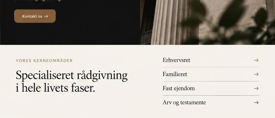 Ydelses- og indholdssektioner i advokat-konceptet
