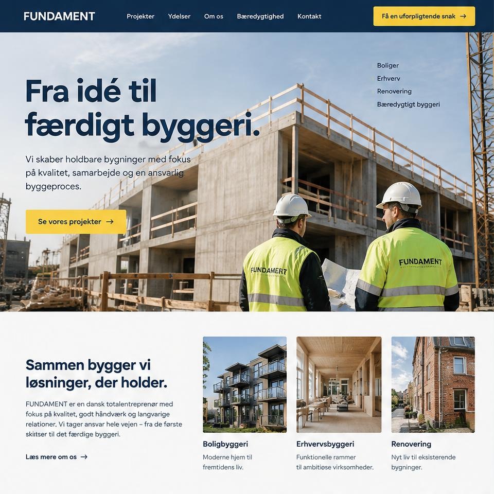 Desktopvisning af designkoncept til entreprenør