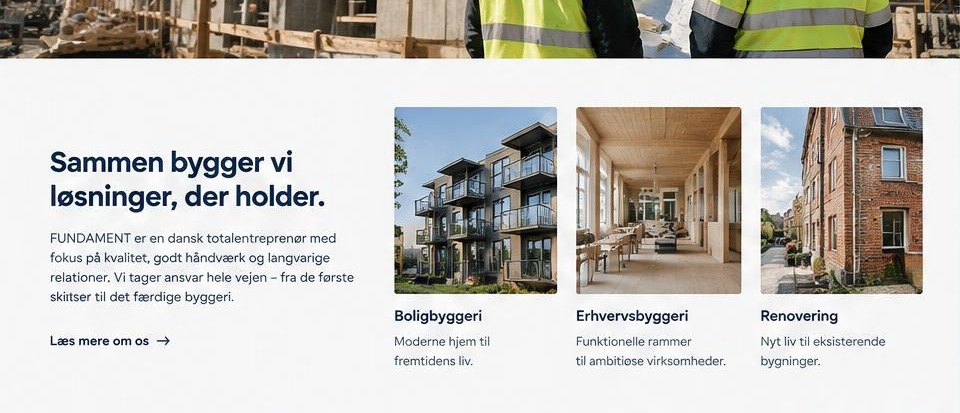 Ydelses- og indholdssektioner i entreprenør-konceptet