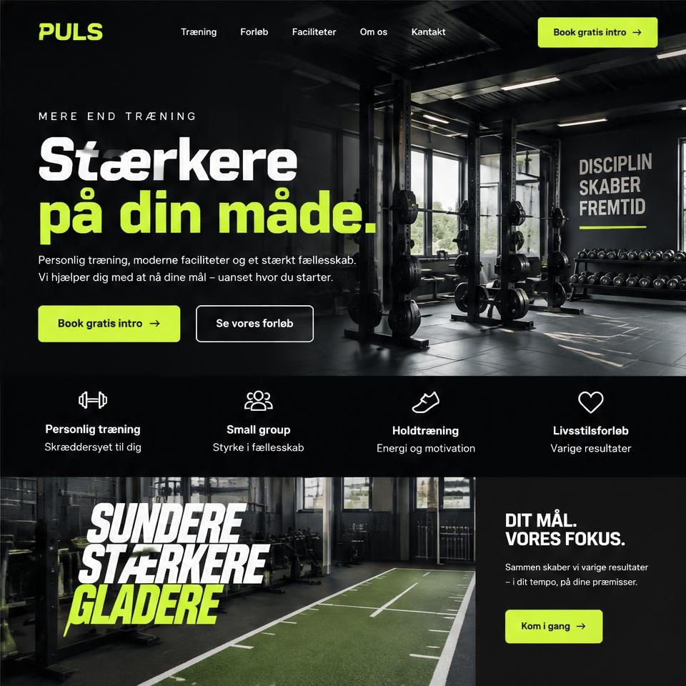 Desktopvisning af designkoncept til fitness og personlig træner