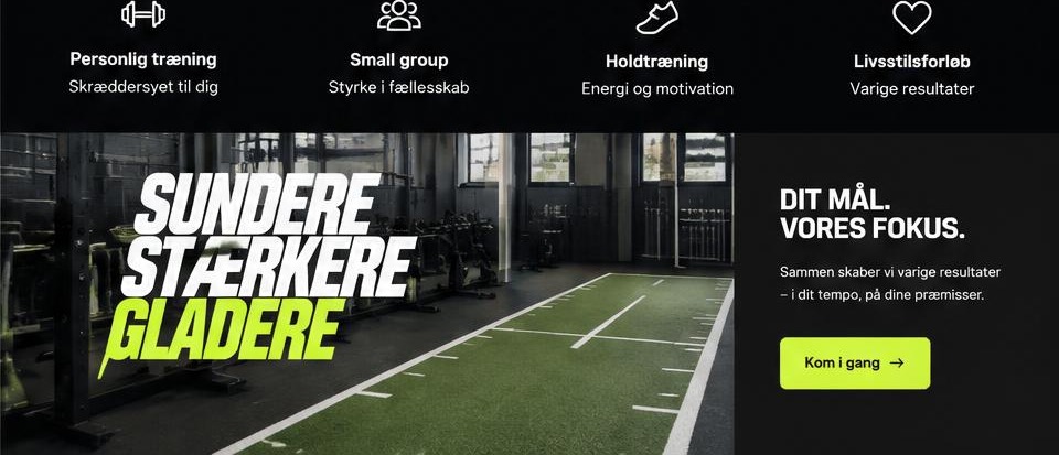 Ydelses- og indholdssektioner i fitness og personlig træner-konceptet