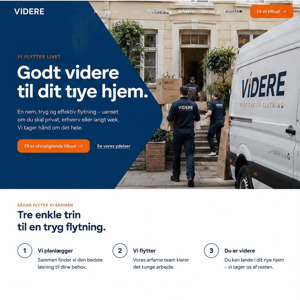 Desktopvisning af designkoncept til flyttefirma