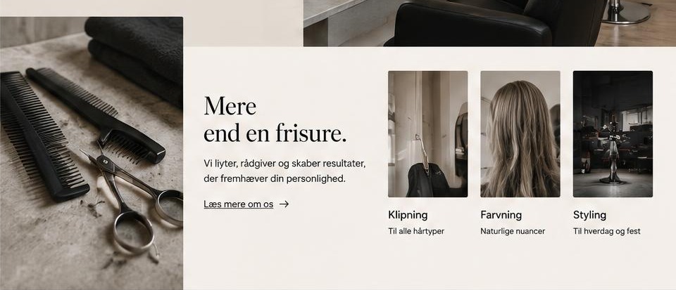 Ydelses- og indholdssektioner i frisør-konceptet