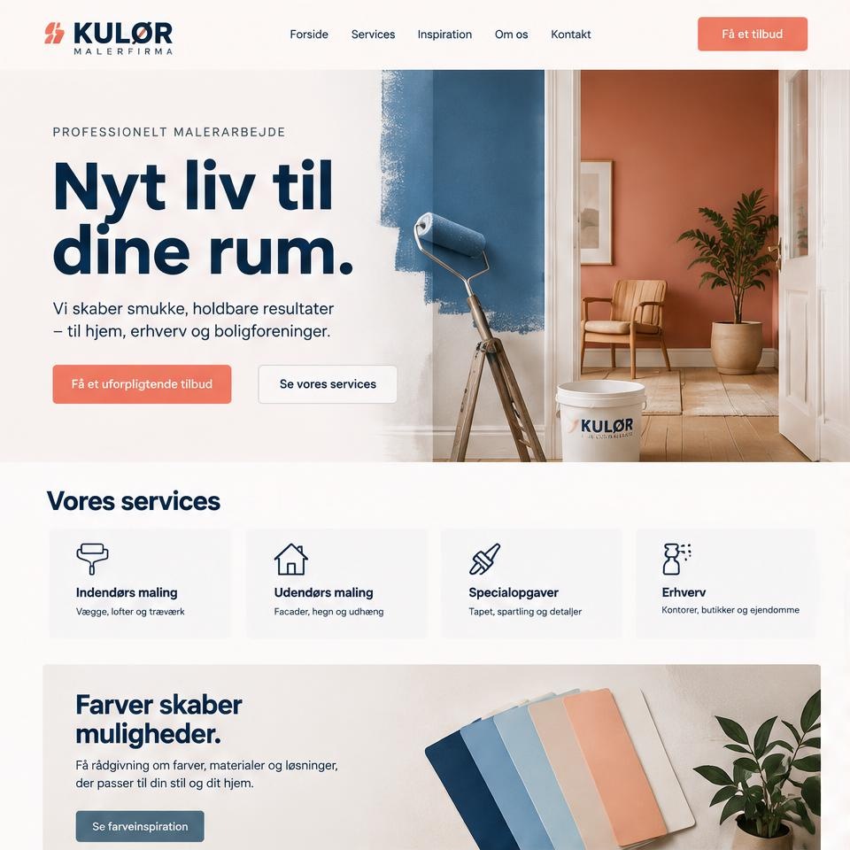Desktopvisning af designkoncept til maler