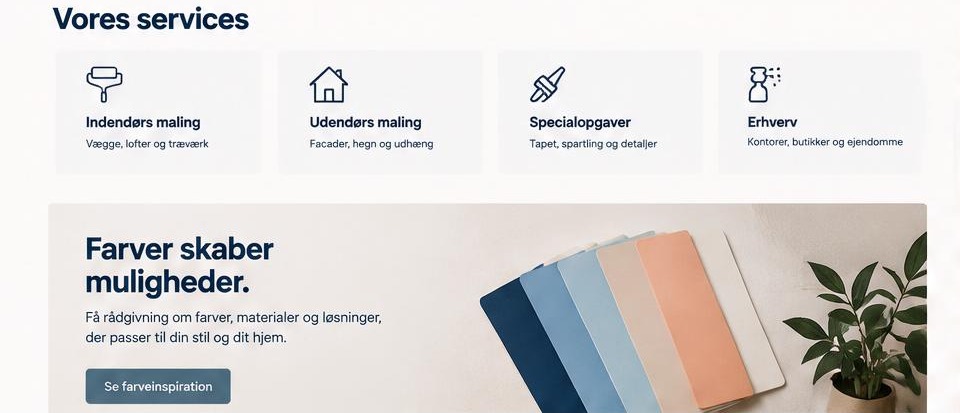 Ydelses- og indholdssektioner i maler-konceptet