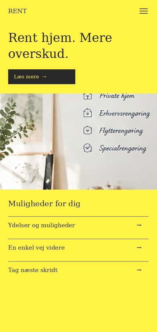 Mobilpræsentation af designkoncept til rengøringsfirma