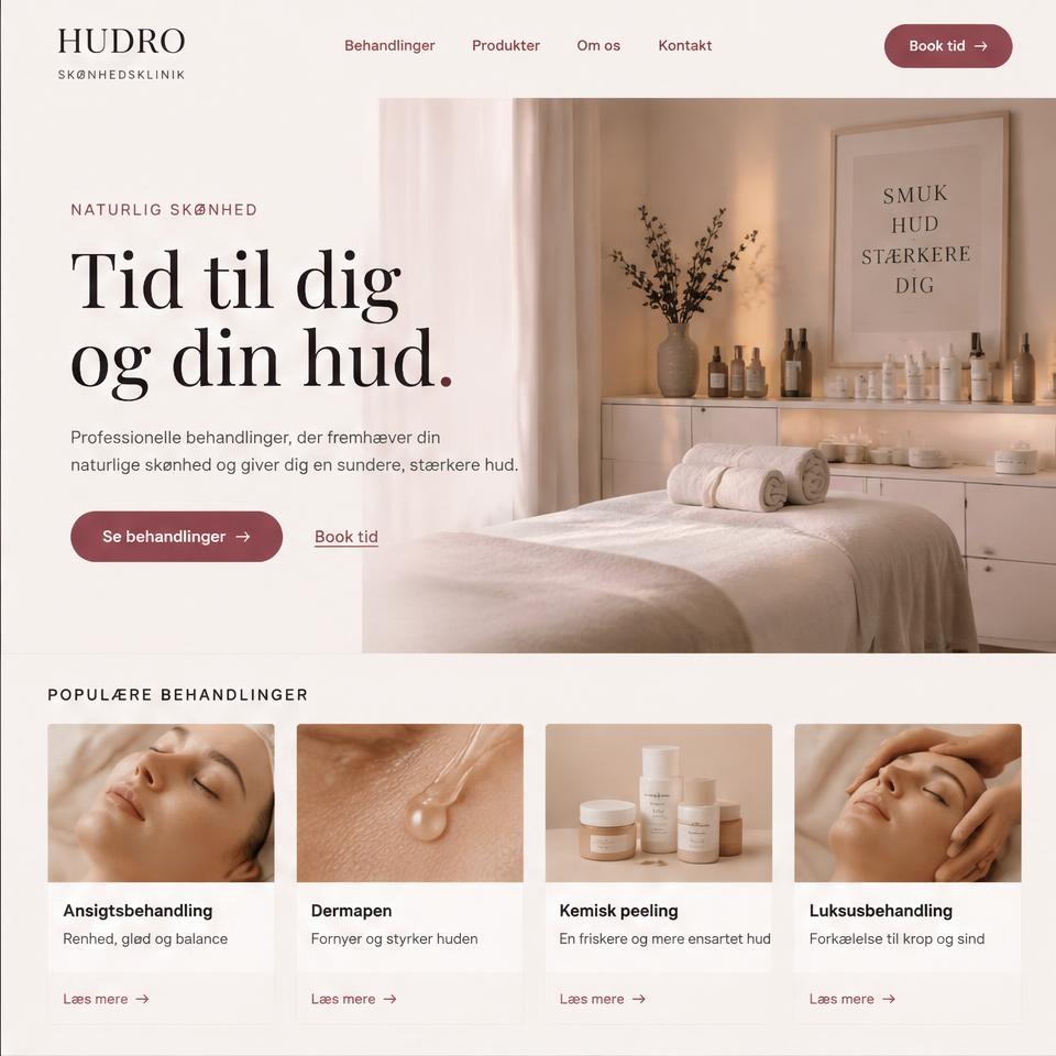 Desktopvisning af designkoncept til skønhedsklinik