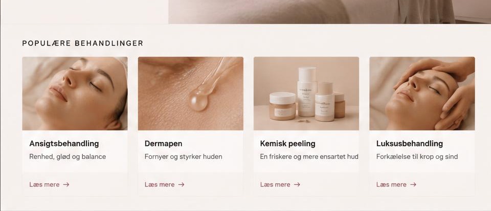 Ydelses- og indholdssektioner i skønhedsklinik-konceptet